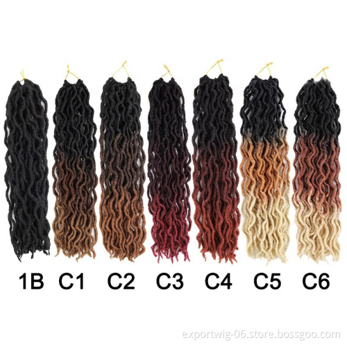 18" 100g Crochet Faux Locs Hair Ombre Wavy Curly Goddess Locs Extension Crochet Braid Soft Synthetic Brown Hair Gypsy Locs